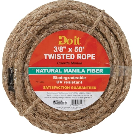 All-Source Rope, 3/8 In. x 50 Ft. Natural Twisted Manila Fiber Packaged Rope 19142III